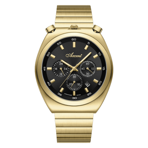 اکسنت کرنوگراف فلزی طلایی صفحه مشکی بند طلایی مردانه 180030